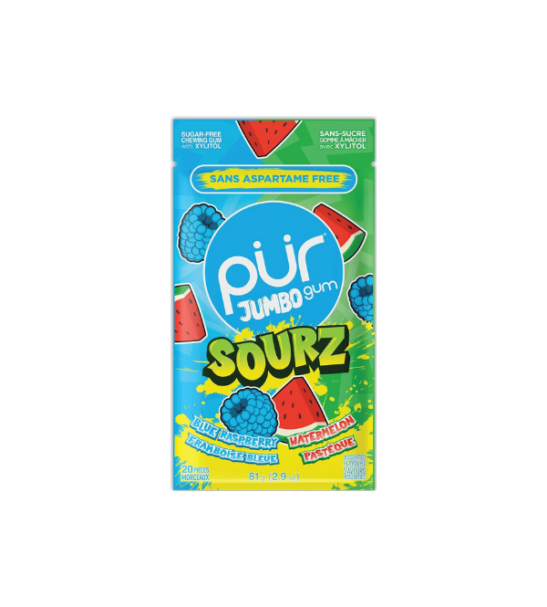 Blue Raspberry Watermelons PUR JUMBO SOURZ GUM BLUE RASPBERRY WATERMELON – New Earth
